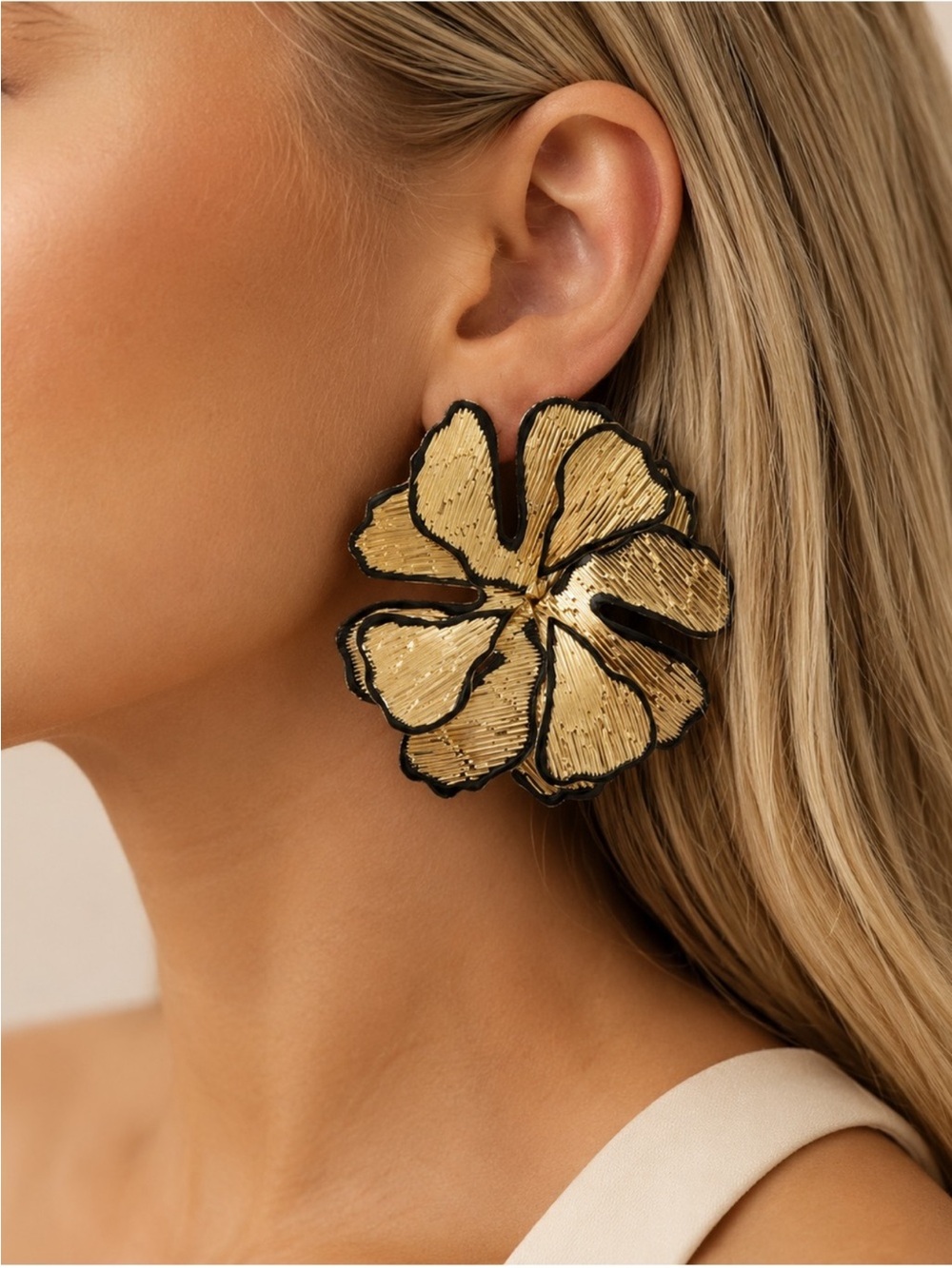 Oversized 24k Gold Plated Flower Earrings new